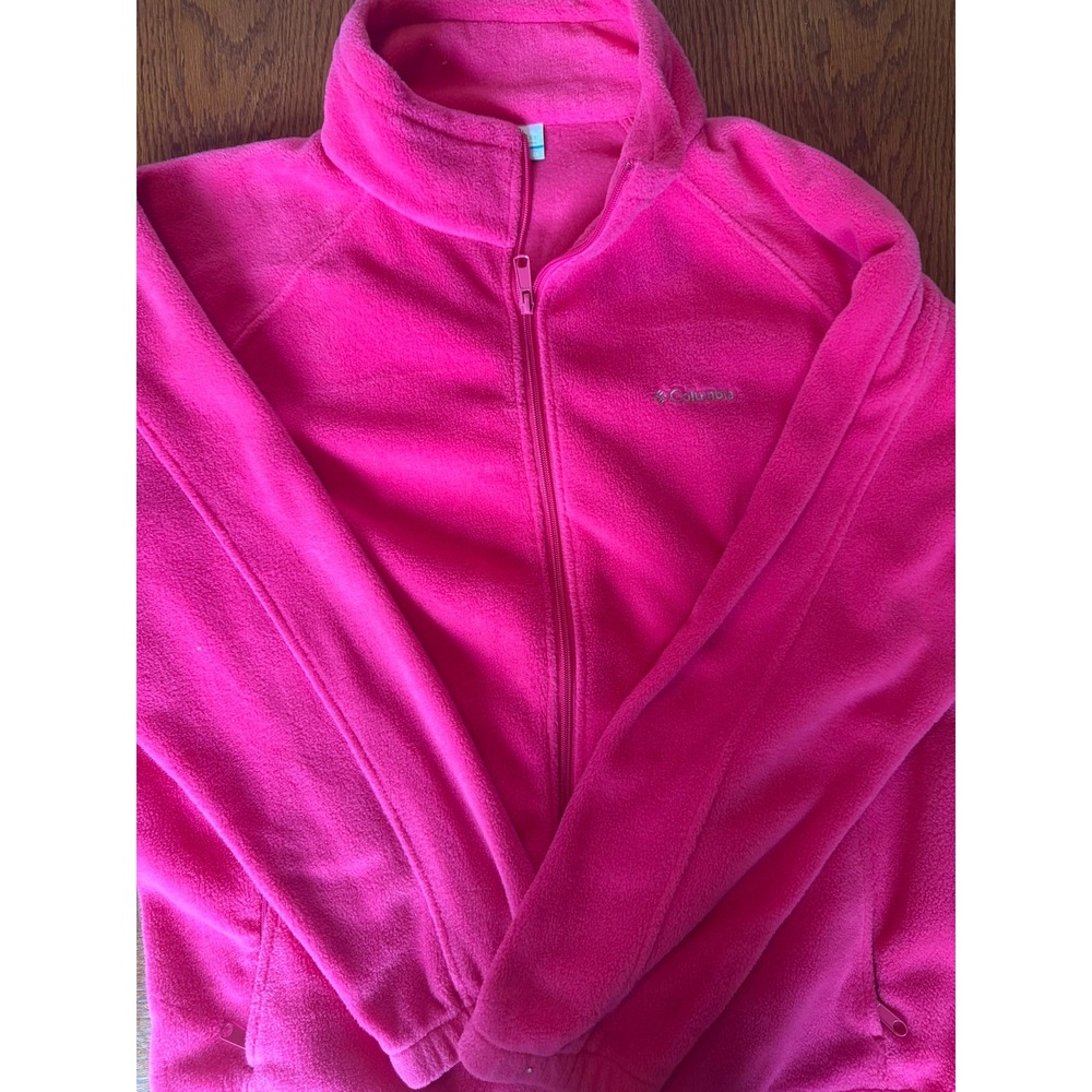 Columbia Womens Plus Size 2X Hot Pink Full Zip Fleece Jacket Mock Neck Pockets